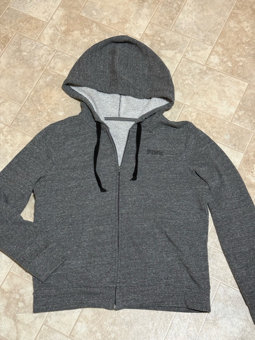 PINK Gray Zip-Up Hoodie with Hood
